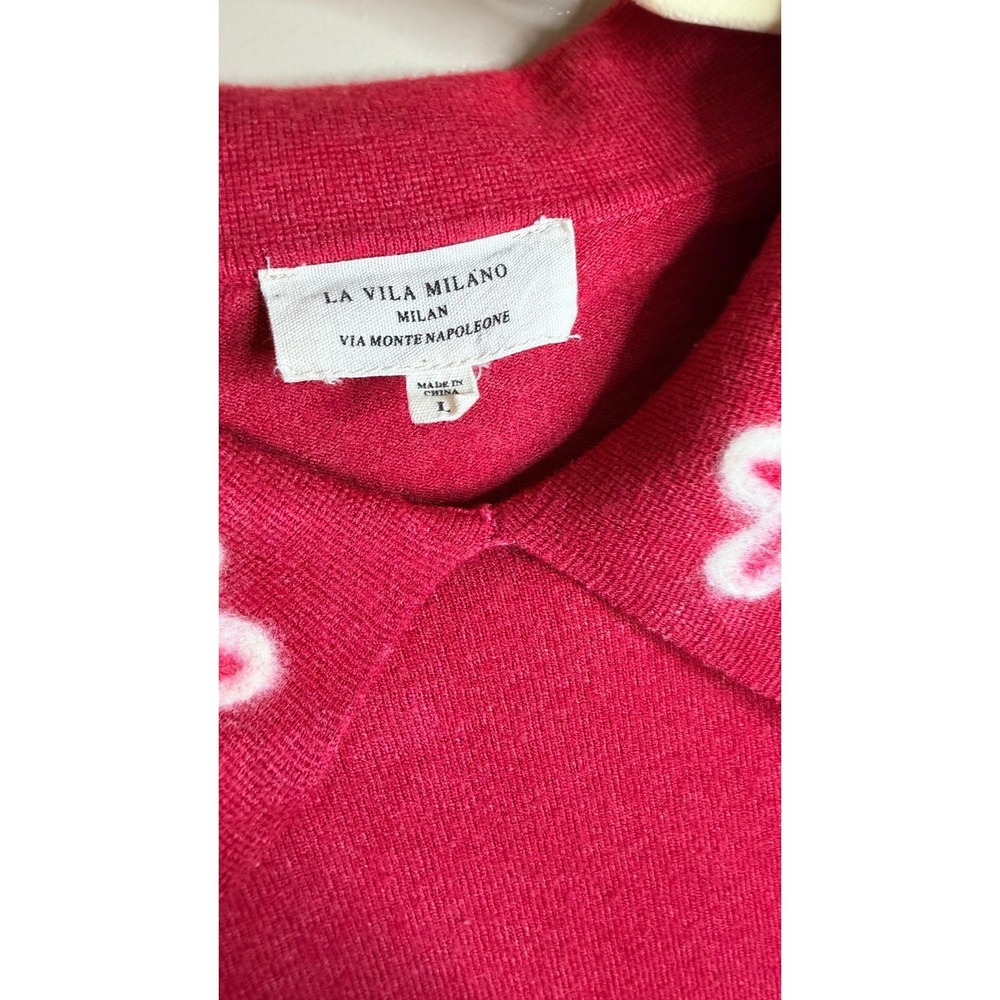 La Vila Milano Pink Flower Collar Short Sleeve Polo Sweater Knit Top Large - Picture 4 of 7